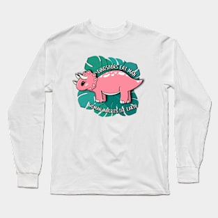 Kawaii pink dinosaur eats man Long Sleeve T-Shirt